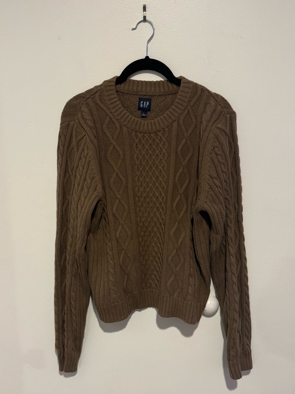 GAP Cable Knit Crewneck Sweater - Camel Brown
